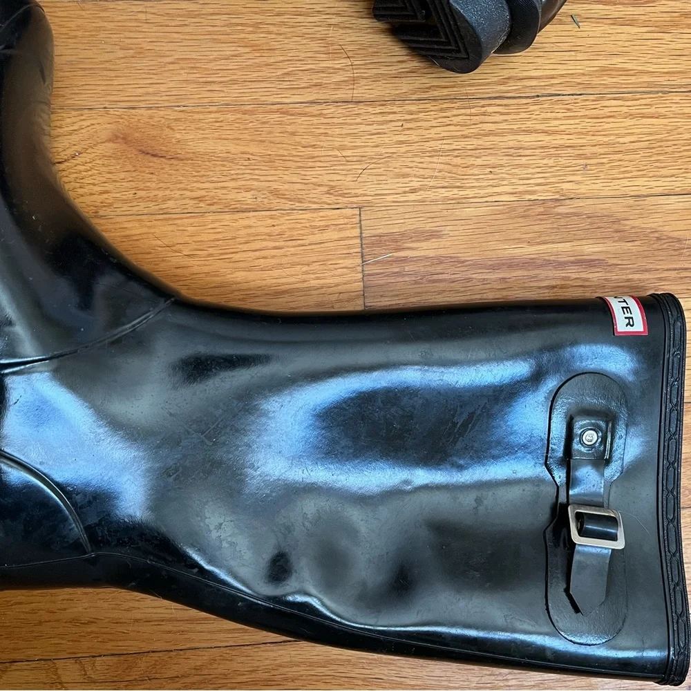 Hunter tall rain boots black shinny women’s size 9 - Picture 3 of 7